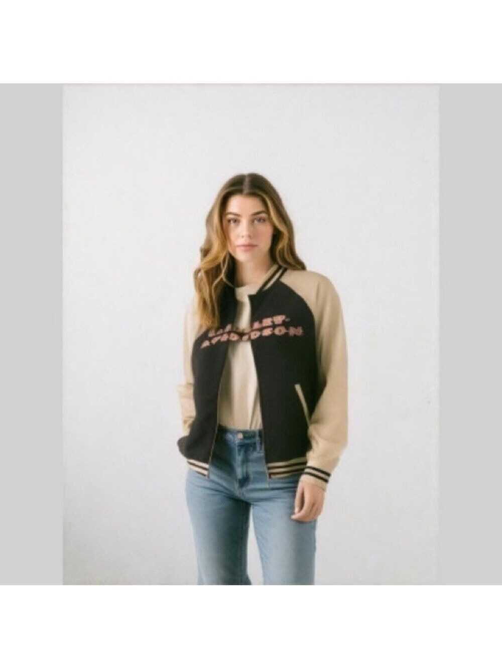 Vintage Y2K Harley Davidson Motorcycles Striped Biker Bomber Jacket